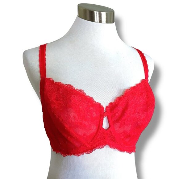 Wacoal 36DD Bra Red Seduction Lace Demi Underwire Sheer Unlined 851155 - Picture 1 of 8